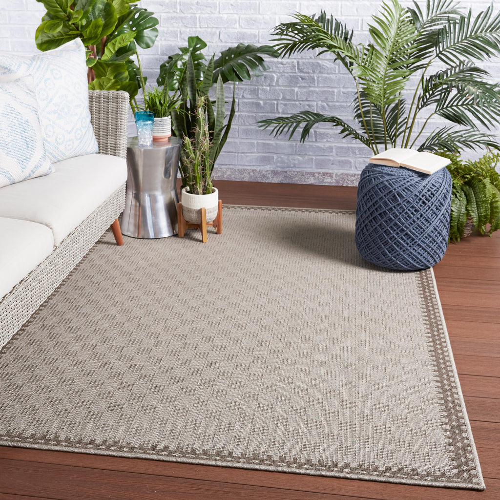 Vibe By Jaipur Living Tiare Indoor/ Outdoor Bordered Gray/ Taupe Runner Rug (2'6"X8')