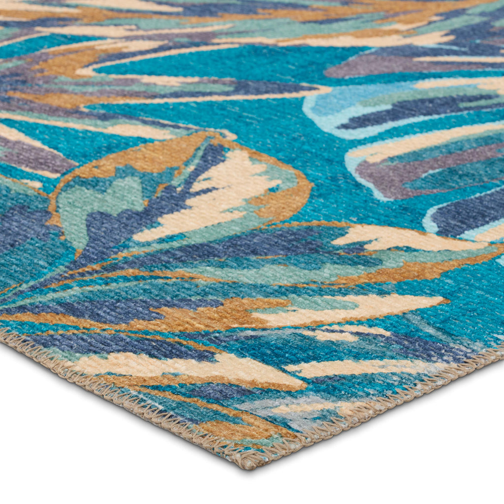 Cantania Powerloomed Indoor Floral Blue/ Beige Area Rug (7'6"X10')