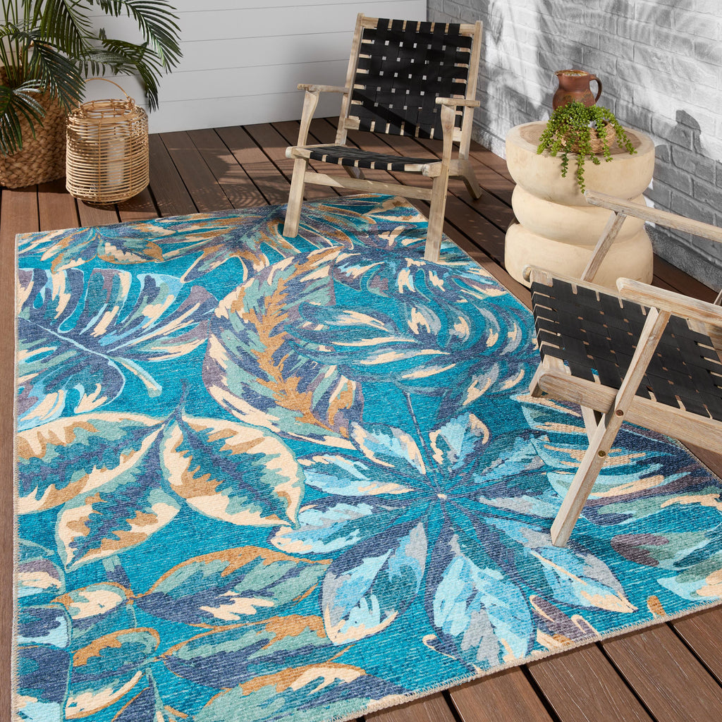 Cantania Powerloomed Indoor Floral Blue/ Beige Area Rug (7'6"X10')