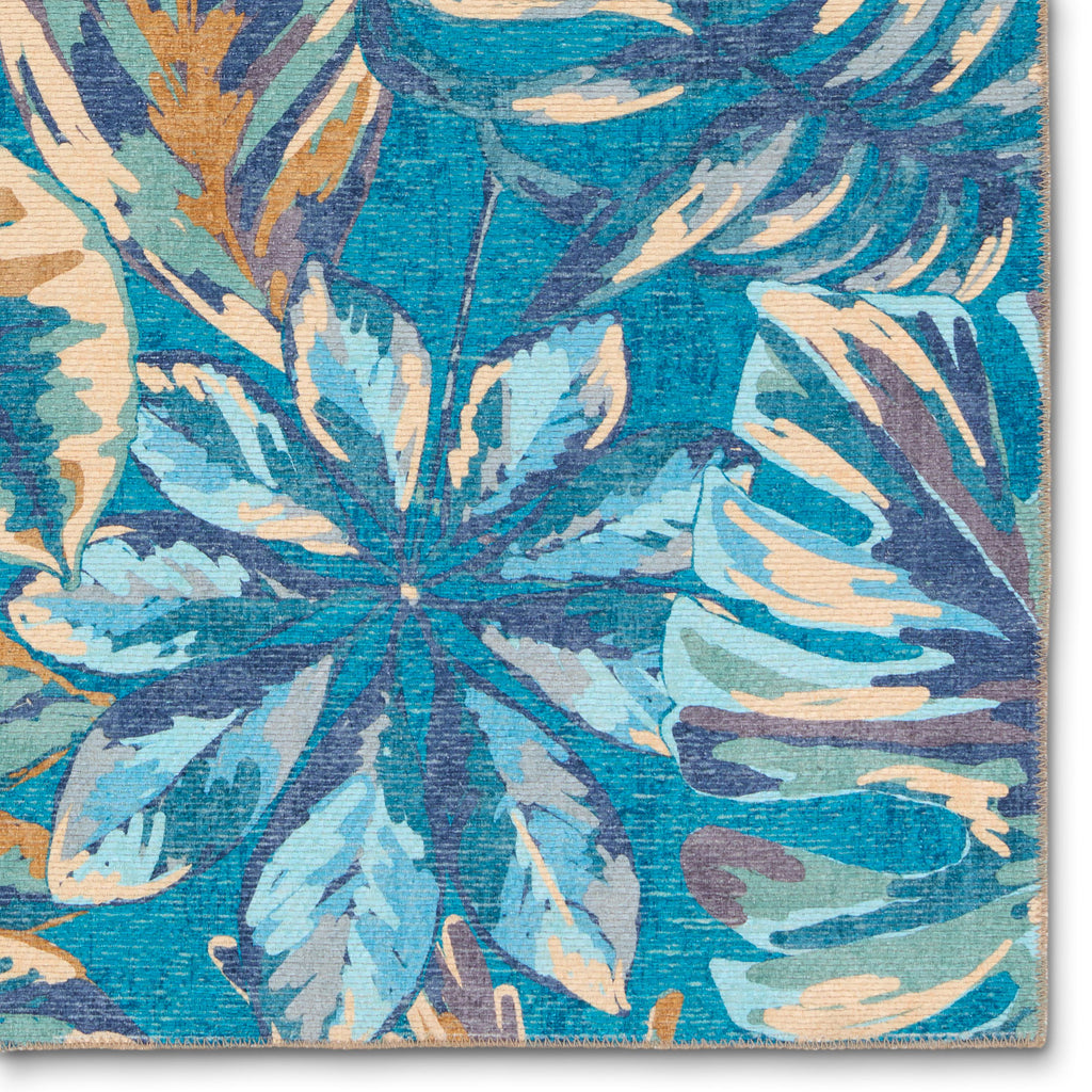 Cantania Powerloomed Indoor Floral Blue/ Beige Area Rug (4'2"X6')