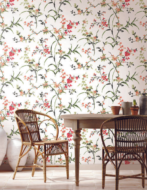 York Blossom Branches White & Red Wallpaper