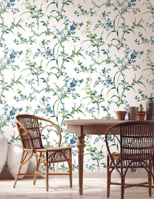 York Blossom Branches White & Blue Wallpaper – DecoratorsBest