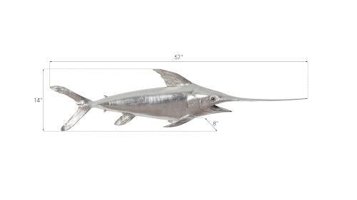 Phillips Broadbill Swordfish Fish Wall Sculpture Resin Silver Leaf