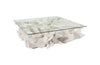 Phillips Collection Cast Root , White Stone With Glass Coffee Table