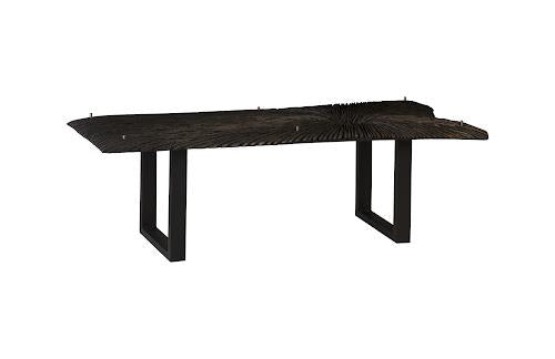 Phillips Chainsaw Dining Table with Glass Burnt Black Black Iron U Legs