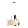 Hubbardton Forge Antique Brass Black Leather Natural Linen Shade (Sa) Saratoga Small Pendant