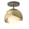 Hubbardton Forge Natural Iron Modern Brass Opal Glass (Gg) Brooklyn 1-Light Double Shade Semi-Flush