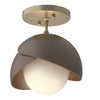 Hubbardton Forge Soft Gold Bronze Opal Glass (Gg) Brooklyn 1-Light Double Shade Semi-Flush